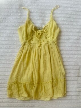Love tree Yellow Tie-Front Spaghetti Strap Summer Dress